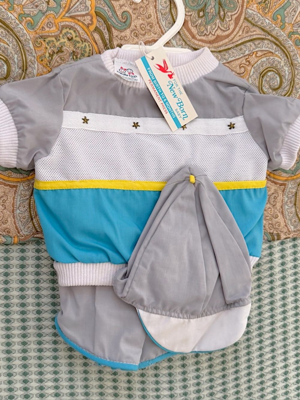 New Vintage Cradle Togs Baby Boy 3-Pc Outfit Set Top, Shorts, Cap Size 6 Months